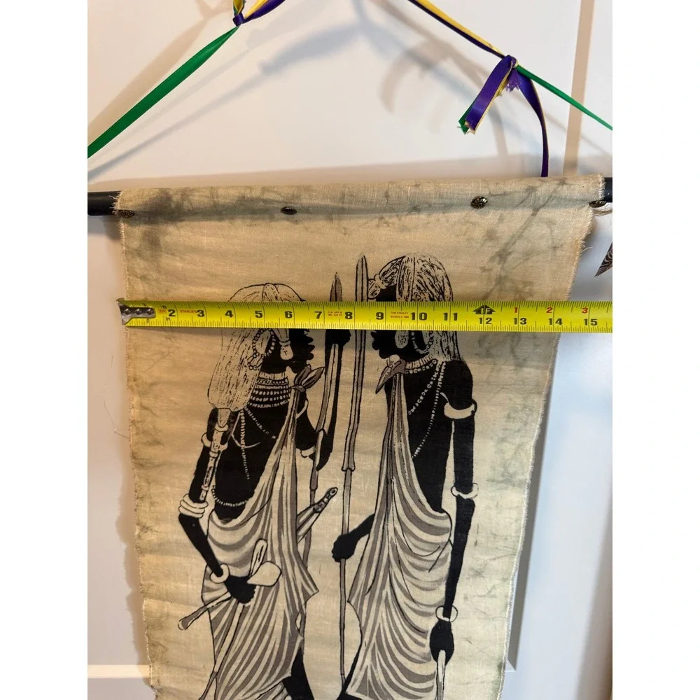 Vintage African Batik Fabric Wall Hanging Tribal Figures Folk Art Signed!